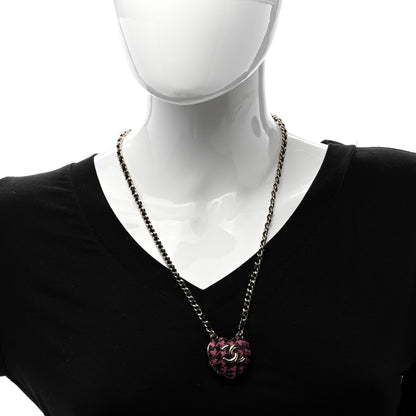 Chanel Lambskin Tweed CC Locket Pendant Necklace Black Pink Gold 2 of 4