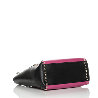 Valentino Garavani Vitello Bi-Color Rockstud Double Handle Tote Fuxia Black 4 of 6