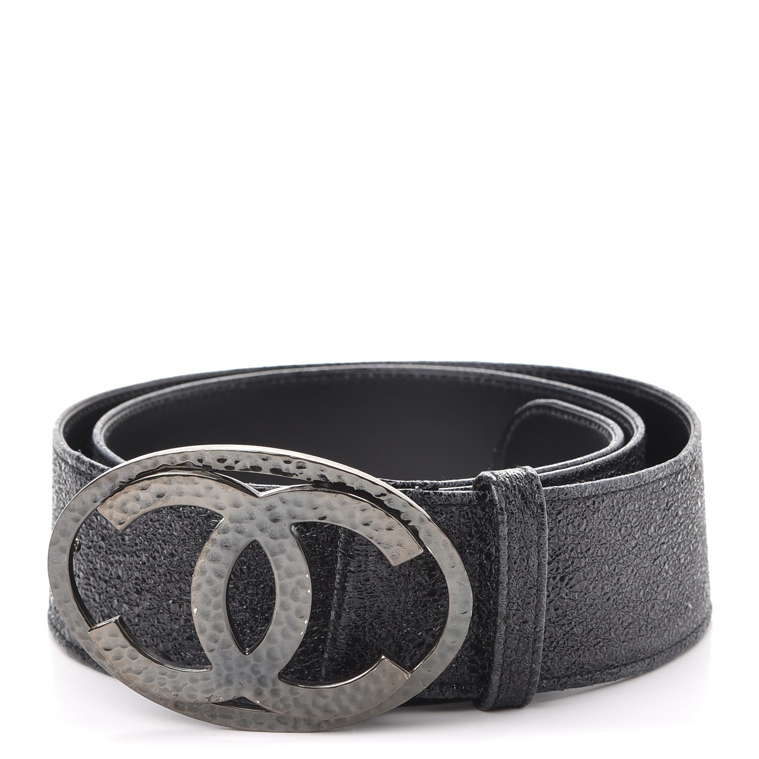 Chanel Metallic Crackled Calfskin CC Belt 95 38 Black 1 of 9