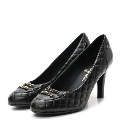 Chanel Lambskin Patent CC Chain Pumps 39 Black 3 of 8