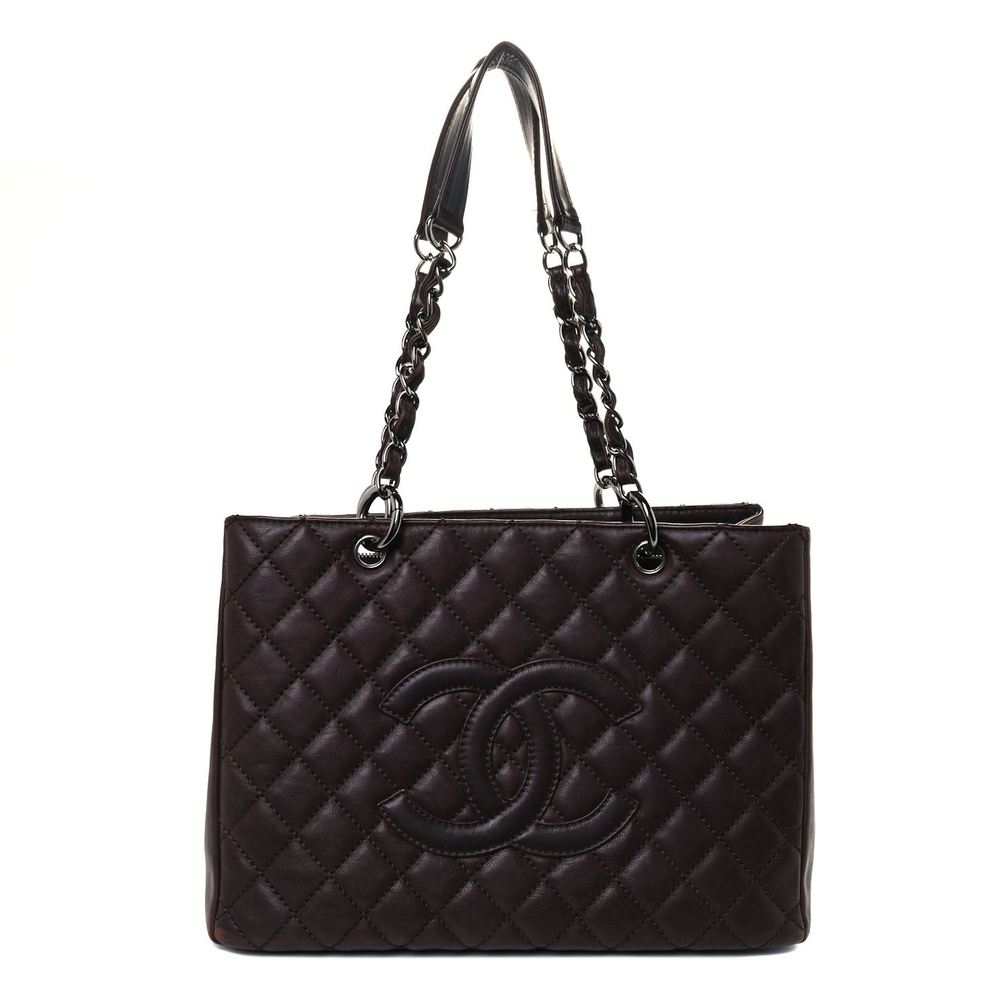 Calfskin Quilted Grand Shopping Tote GST Dark Brown