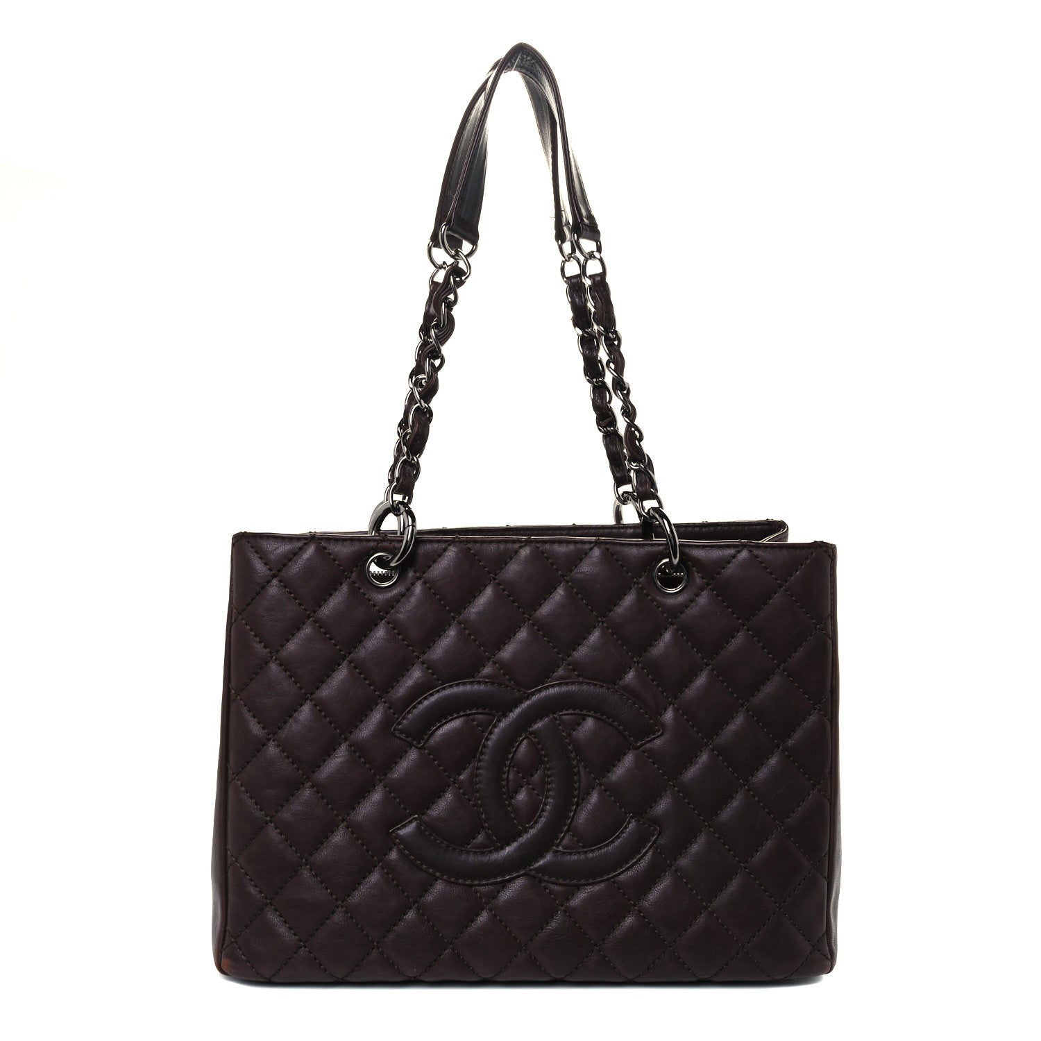 Chanel Calfskin Quilted Grand Shopping Tote GST Dark Brown 1 of 9