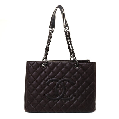 Chanel Calfskin Quilted Grand Shopping Tote GST Dark Brown 1 of 9