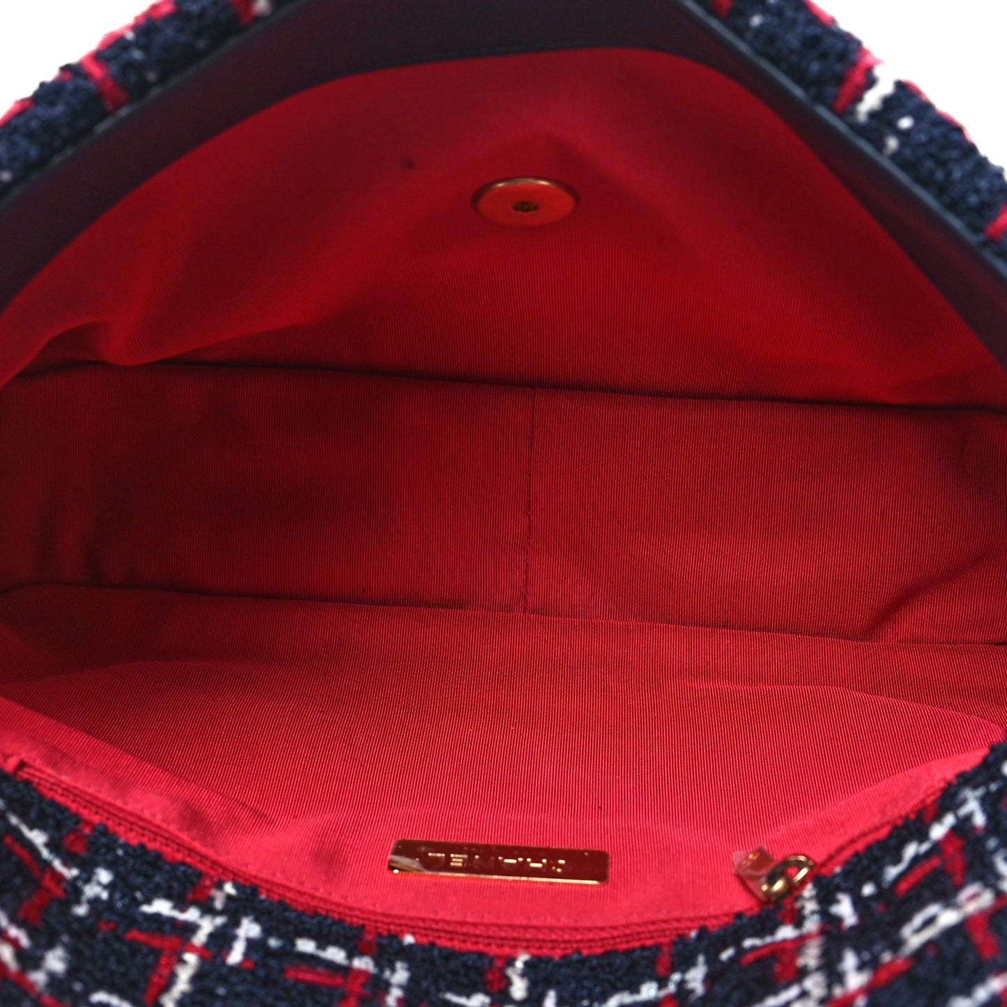 Tweed Quilted Large Chanel 19 Flap Navy Blue White Red