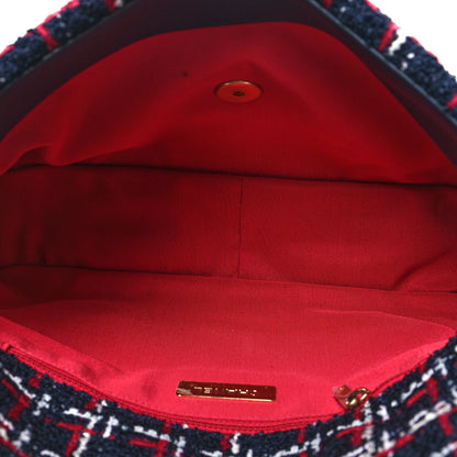 Chanel Tweed Quilted Large Chanel 19 Flap Navy Blue White Red 5 of 10