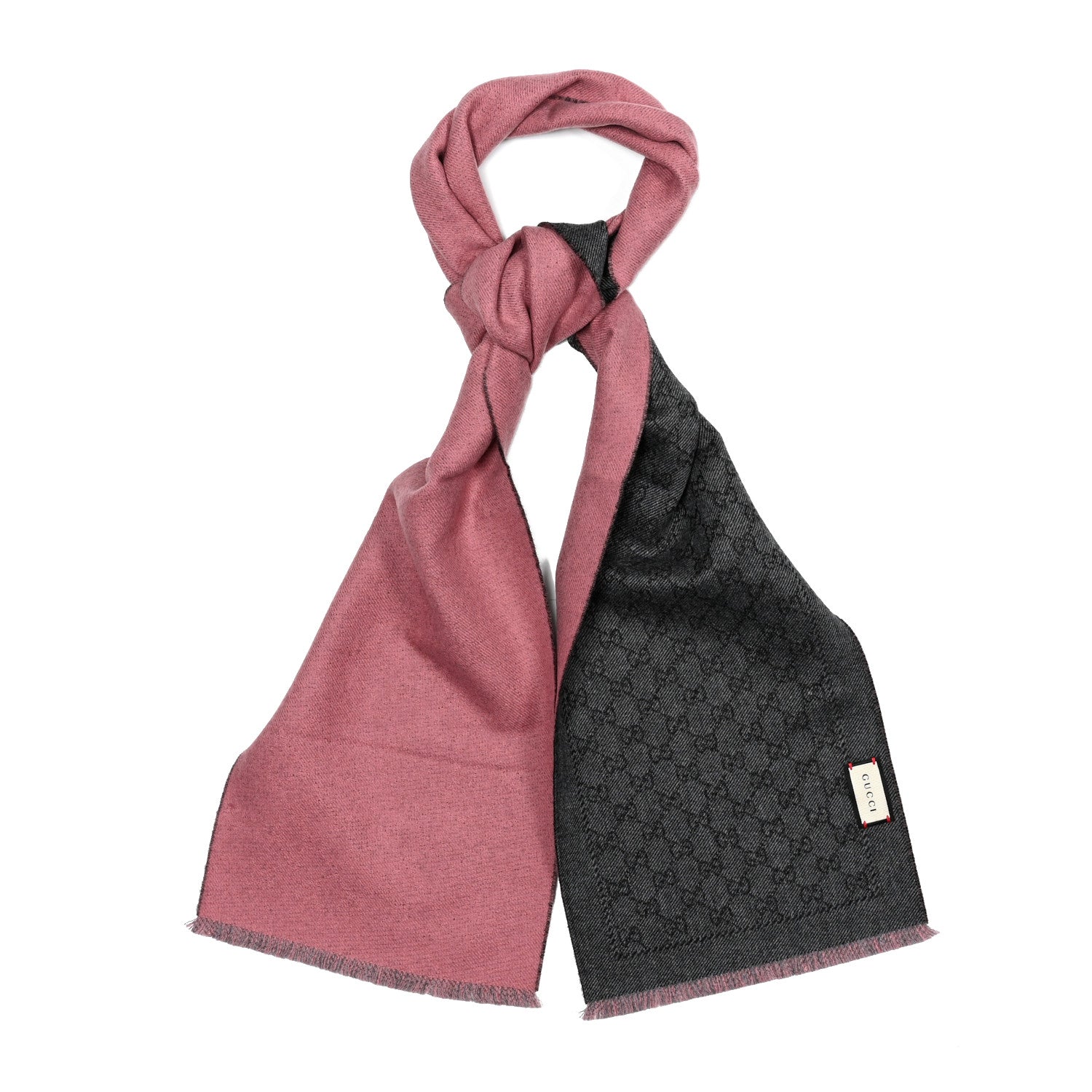 Gucci Wool GG Monogram Lonarin Fringe Scarf Anthracite Pink 1 of 3