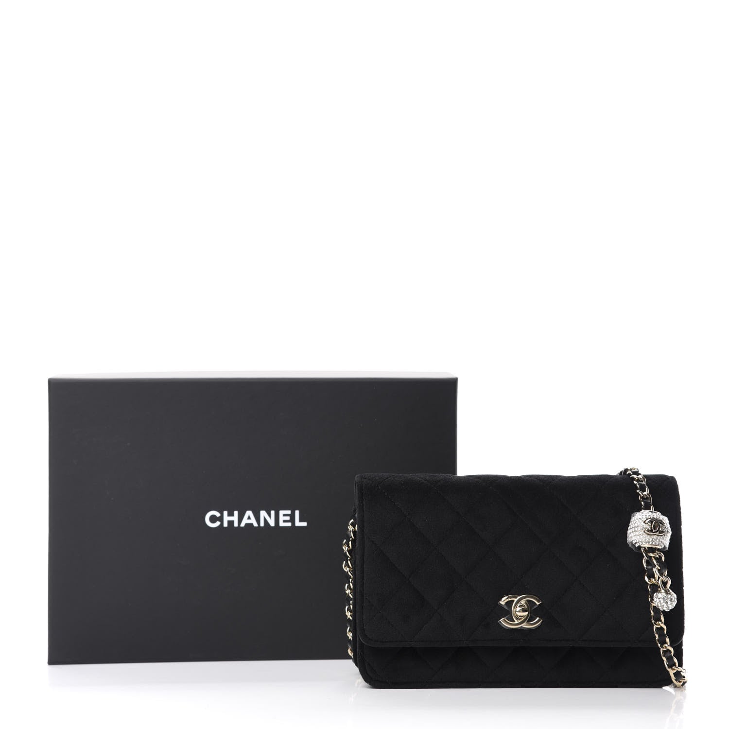 Chanel Velvet Quilted Pearl Crush Wallet On Chain WOC Black 12 of 12
