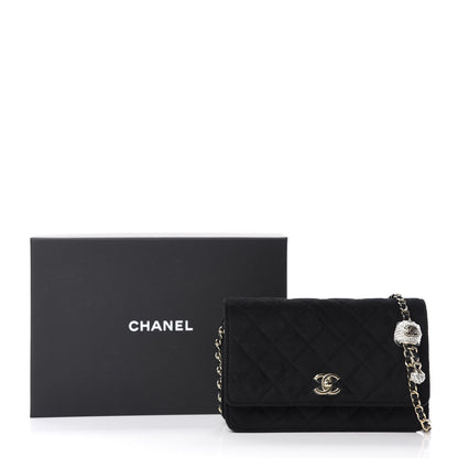 Chanel Velvet Quilted Pearl Crush Wallet On Chain WOC Black 12 of 12