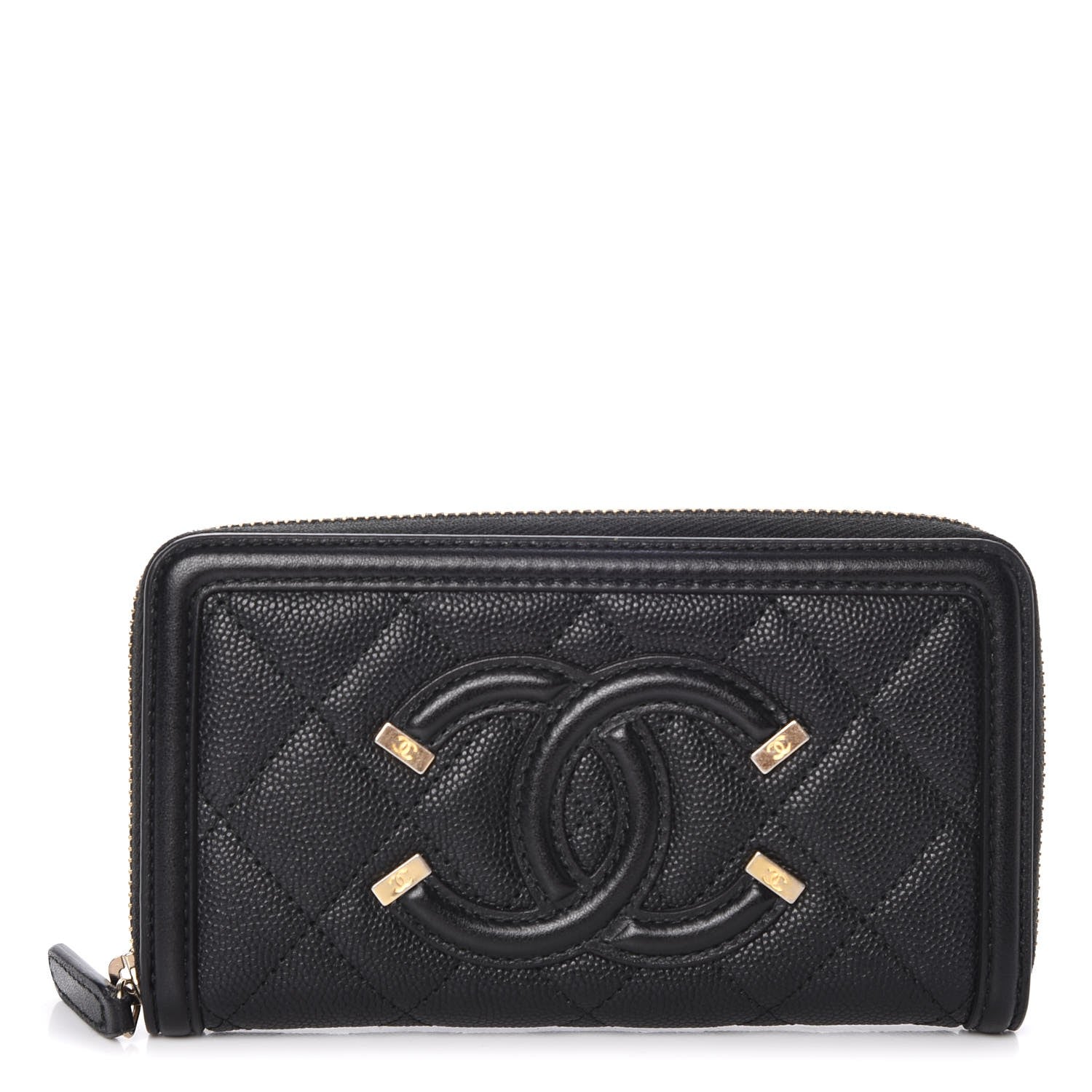 Chanel Caviar Quilted Small Filigree Zip Around Wallet Black 1 of 9