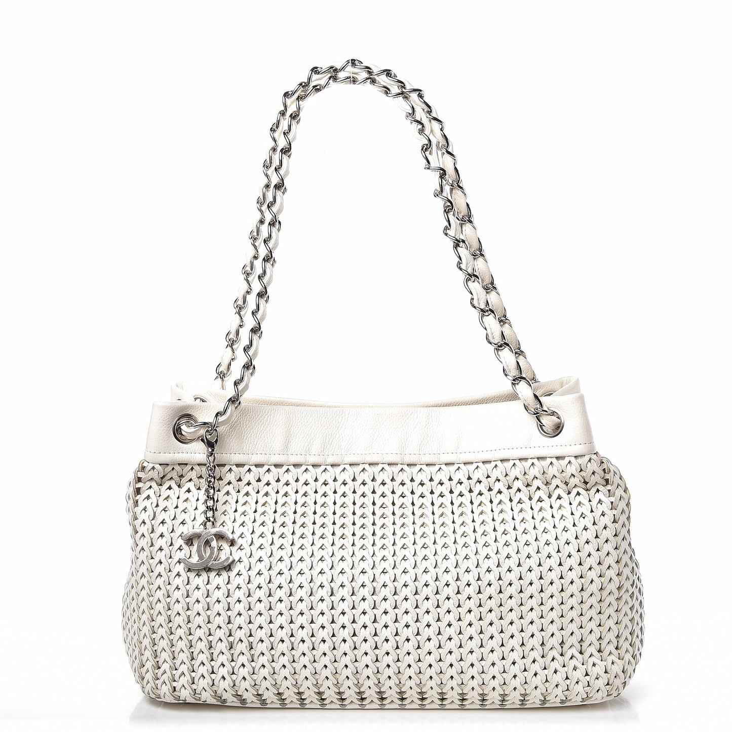 Calfskin Small Braided CC Tote White