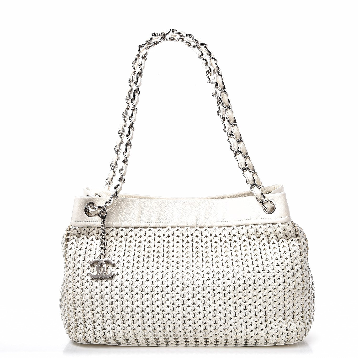Chanel Calfskin Small Braided CC Tote White 1 of 9