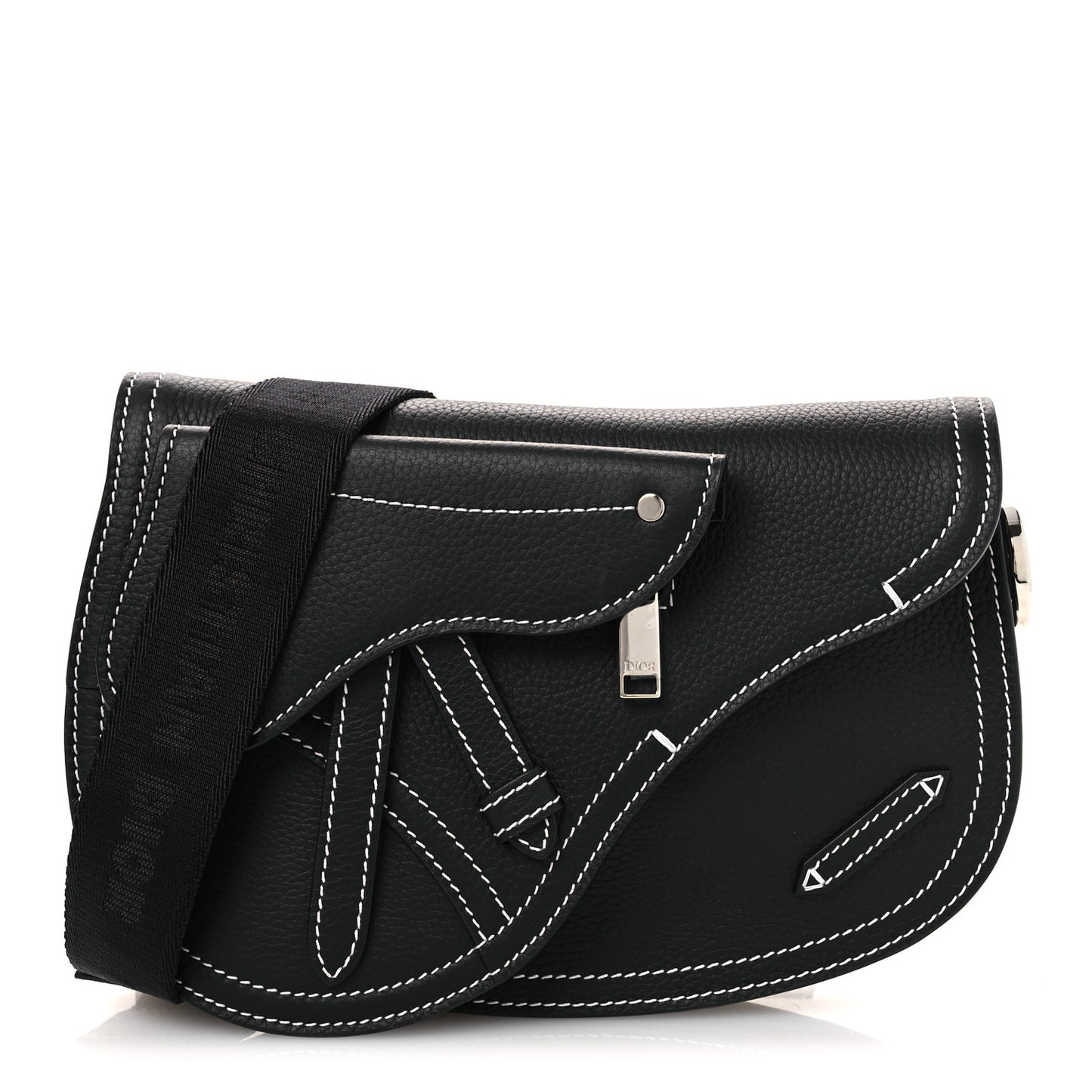 X KAWS Grained Calfskin Saddle Pouch Black