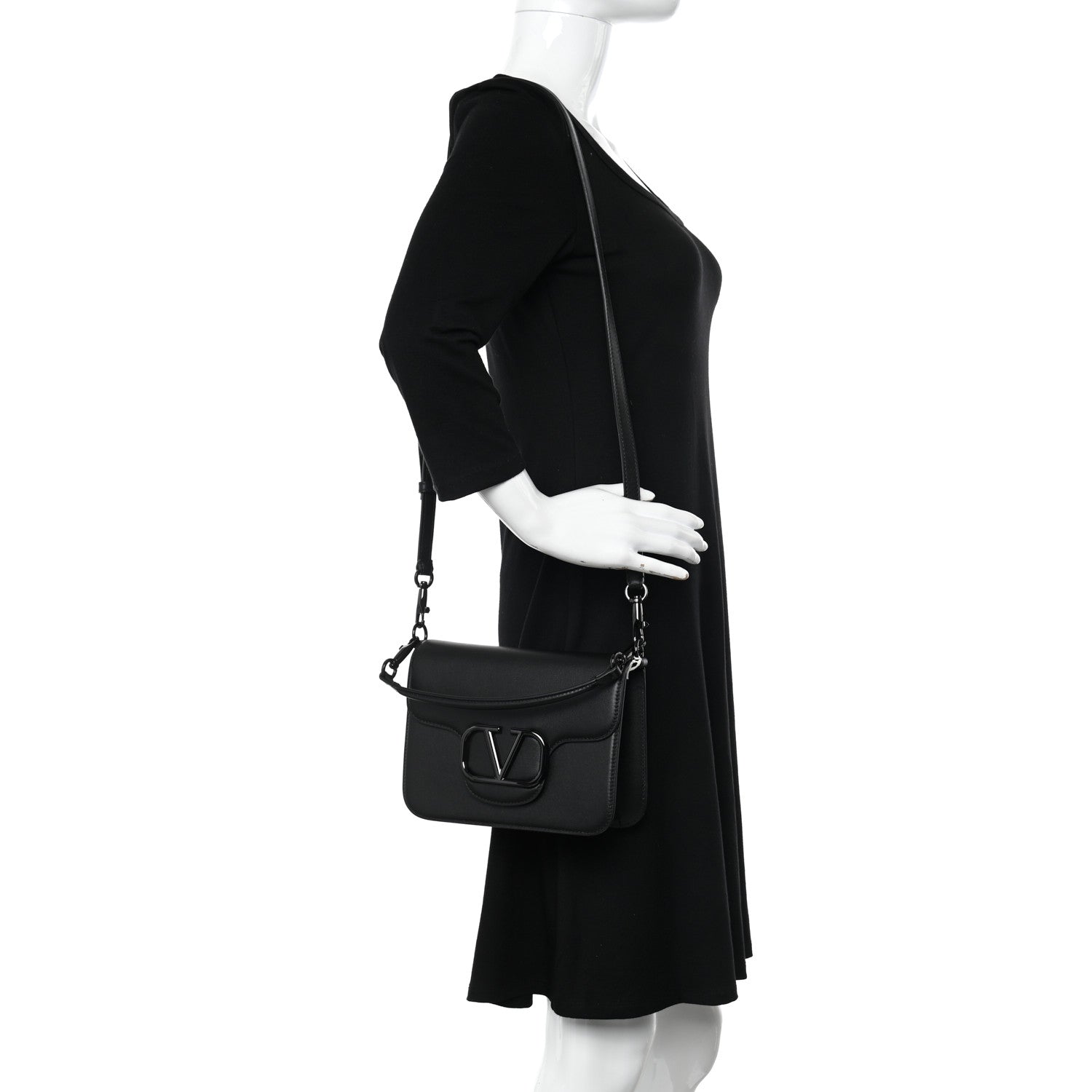 Valentino Garavani Calfskin Monochrome VLogo Loco Flap Shoulder Bag Black 2 of 10
