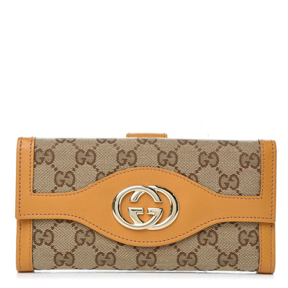 Gucci Monogram Margaux Calfskin Sukey Continental Organizer Wallet Beige Ebony Yellow 1 of 9