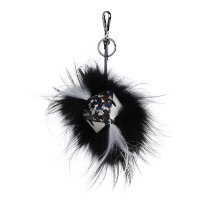Fendi Vitello Elite Fox Goat Fur Granite Monster Bag Bug Cube Charm Military Denim Multicolor 2 of 12