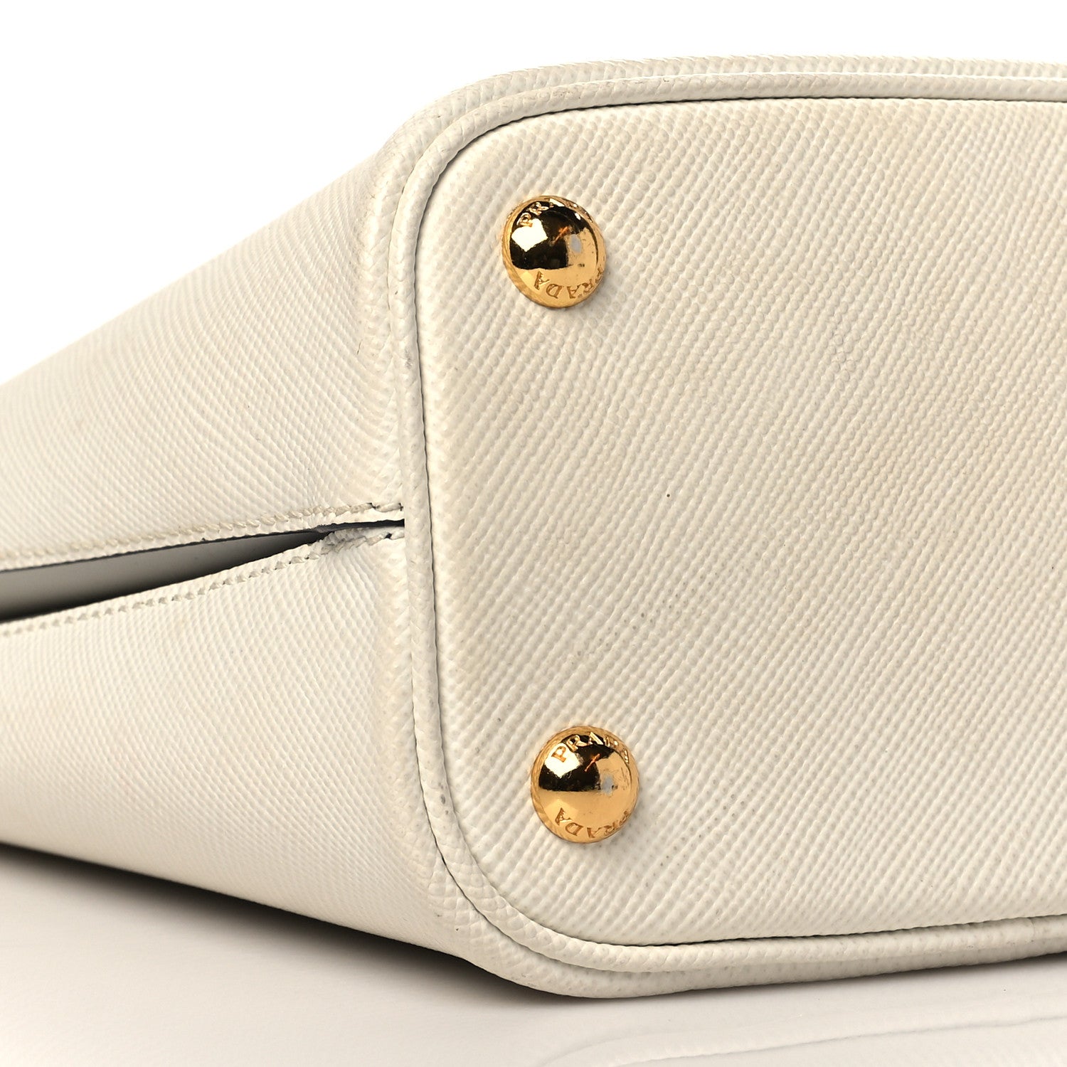 Prada Saffiano Cuir Calfskin Small Panier Bucket Bag White Black 8 of 9