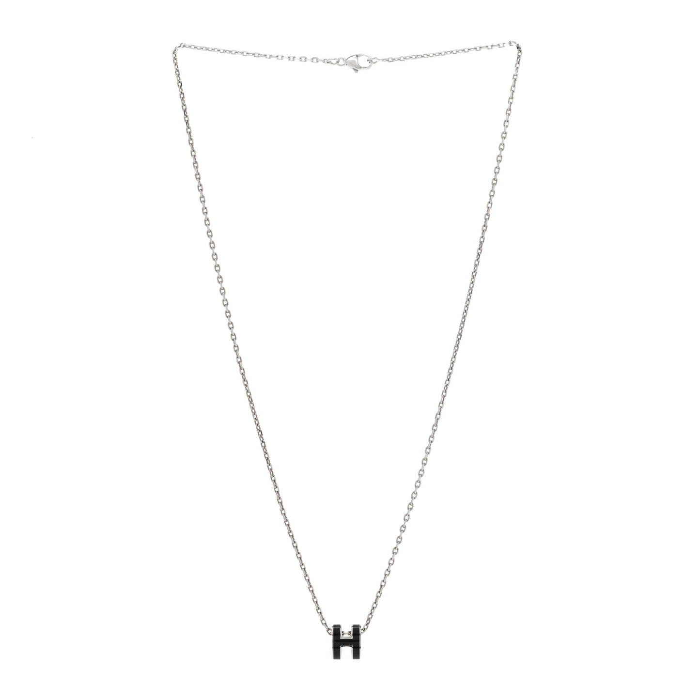 Lacquered Palladium Mini Pop H Pendant Necklace Black