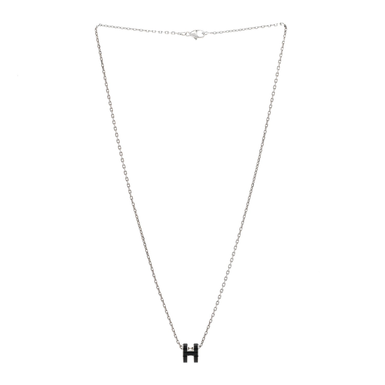 Hermes Lacquered Palladium Mini Pop H Pendant Necklace Black 3 of 8