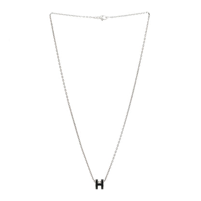 Hermes Lacquered Palladium Mini Pop H Pendant Necklace Black 3 of 8