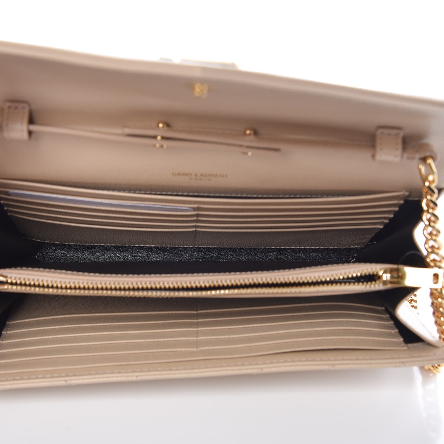 Saint Laurent Grain De Poudre Matelasse Chevron Monogram Chain Wallet Nude Powder 5 of 6