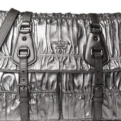 Prada Metallic Nappa Gaufre Messenger Tote Silver 7 of 14