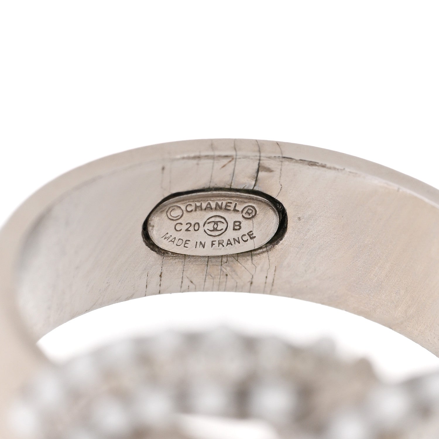 Chanel Crystal Pearl CC Ring 51 5.75 Silver 5 of 10