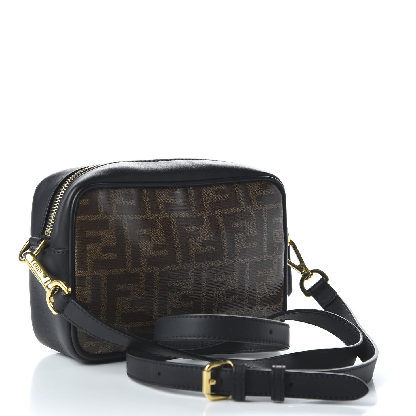 Glazed Fabric Vitello Century FF 1974 Stamp Patch Mini Camera Case Mogano Panna Black