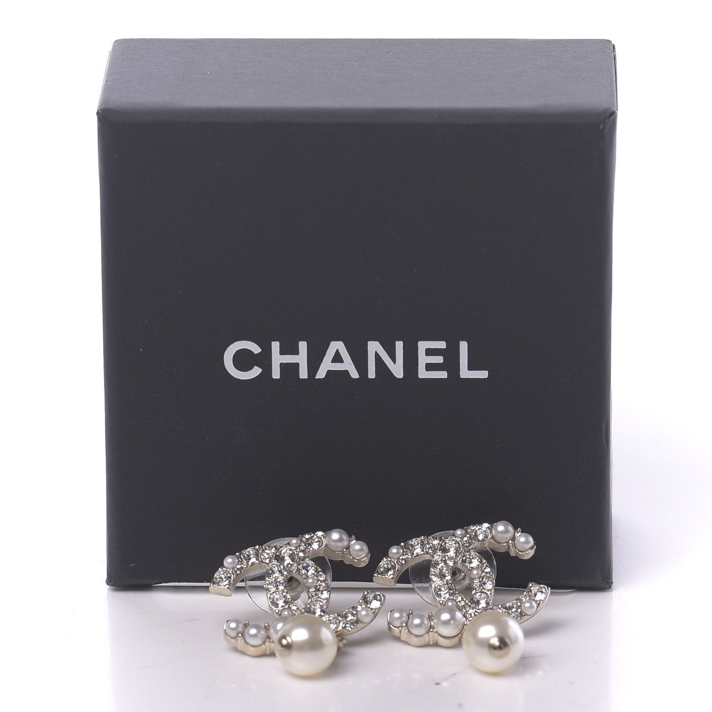 Crystal Pearl CC Drop Earrings Gold