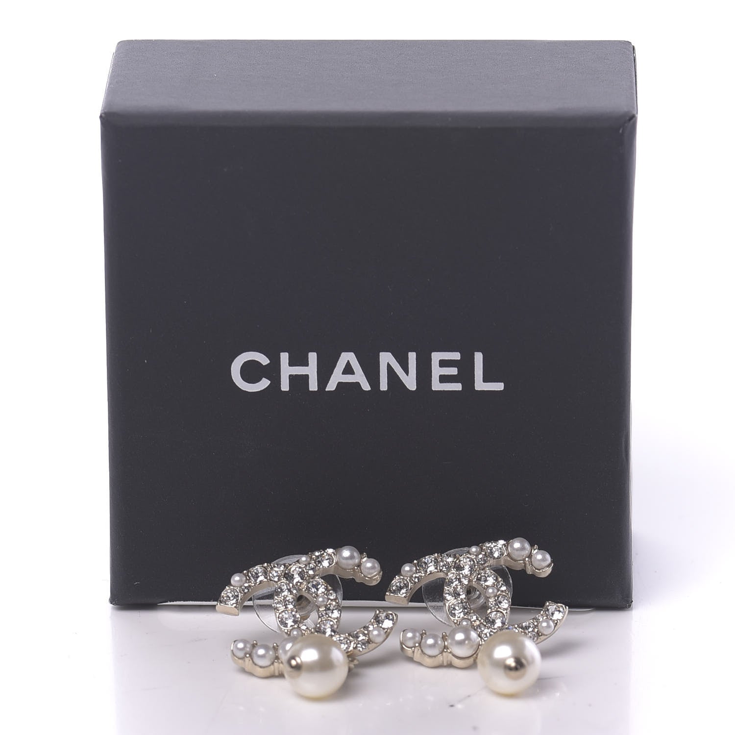 Chanel Crystal Pearl CC Drop Earrings Gold 5 of 5