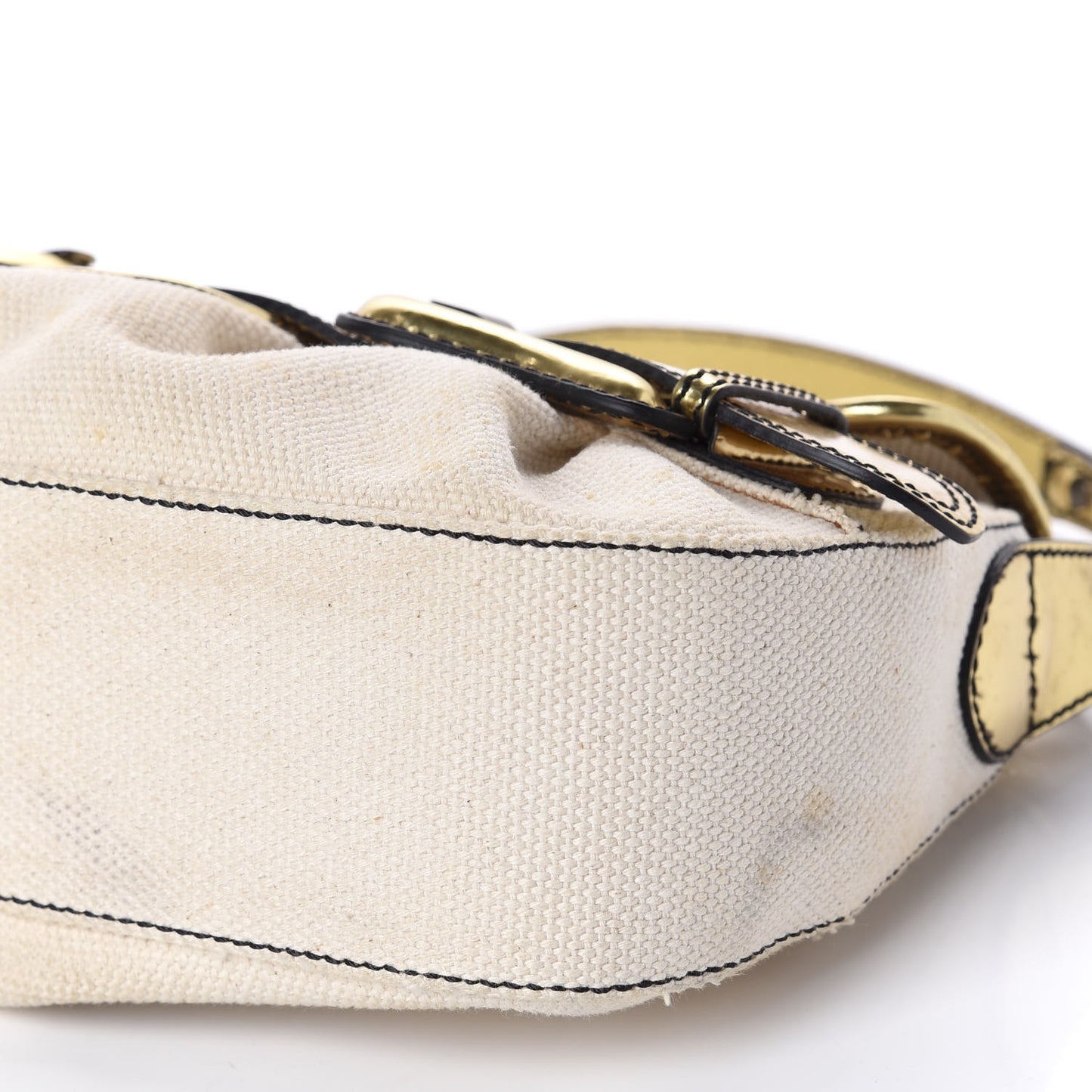 Canvas Metallic Calfskin B Bis Flap Bag Natural Gold