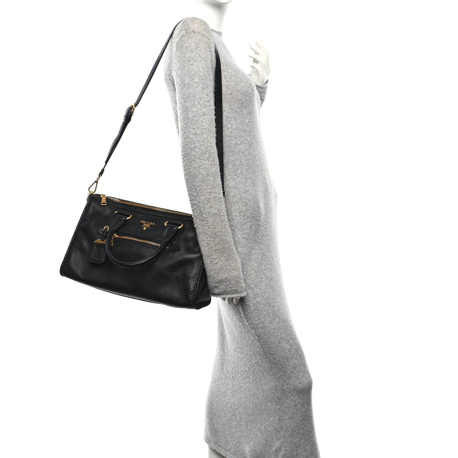 Prada Vitello Daino Shopping Satchel Black 2 of 9
