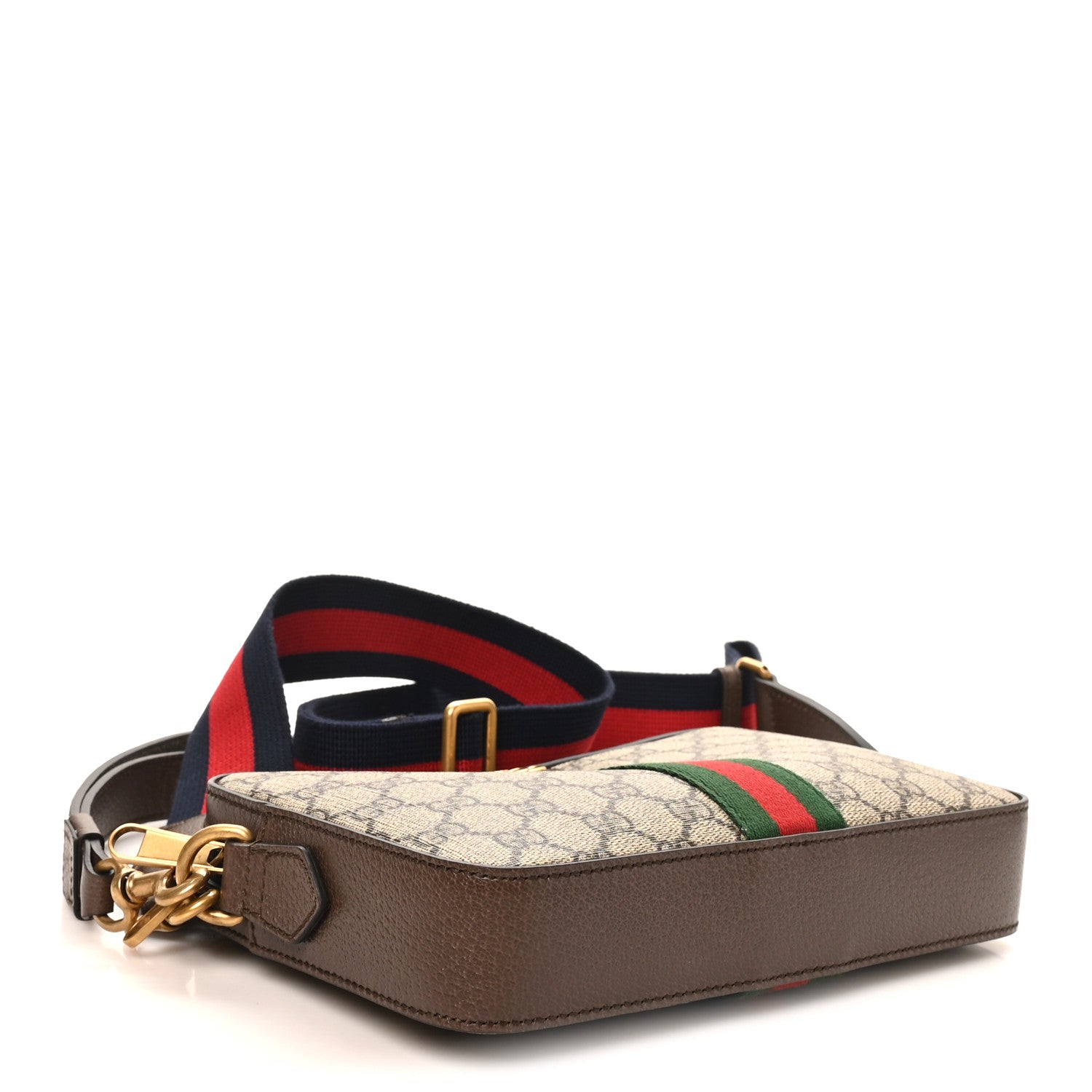 Gucci GG Supreme Monogram Textured Dollar Calfskin Web Ophidia Wristlet Shoulder Bag Beige Ebony New Acero 4 of 11
