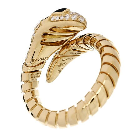 Bulgari 18K Yellow Gold Diamond Onyx Serpenti Tubogas Ring M 5 of 6