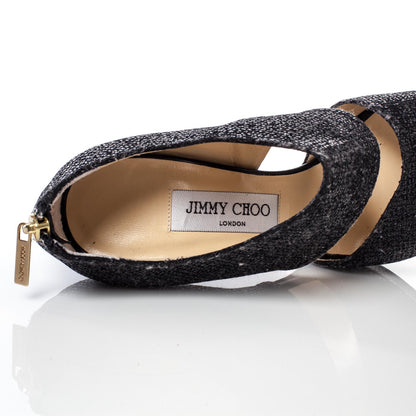 Jimmy Choo Glitter Fabric Private Sandals Heels 37.5 Black 7 of 7