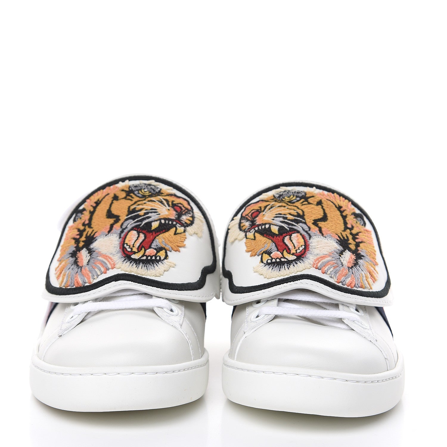 Gucci Calfskin Web Tiger Embroidered Womens Ace Sneakers 34.5 White 2 of 8