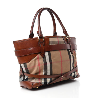 Burberry House Check Bridle Calfskin Medium Lynher Tote Dark Tan 3 of 14