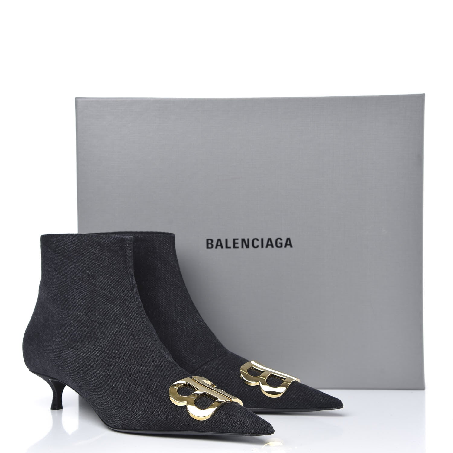 Balenciaga Denim BB Pointy Toe Ankle Booties 38 Black Vintage 8 of 8