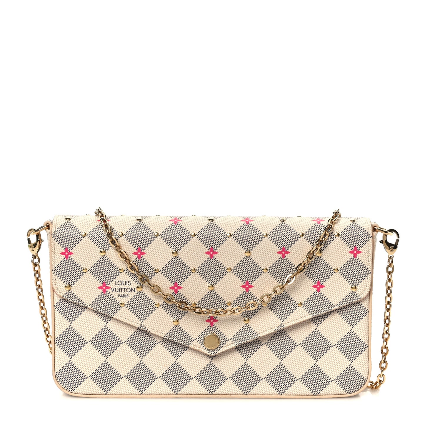 Damier Azur Studded Pochette Felicie Chain Wallet Fuchsia