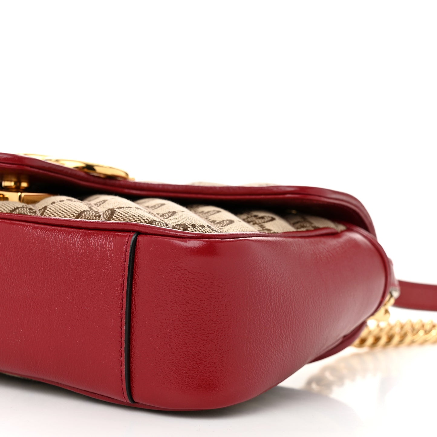 Monogram Azalea Calfskin Matelasse Diagonal Mini GG Marmont Shoulder Bag Beige Ebony New Cherry Red