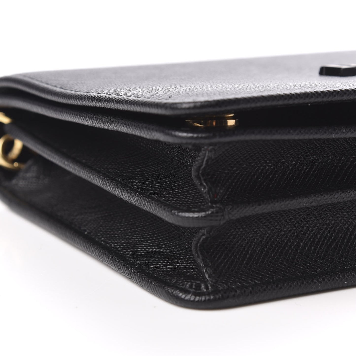 Saffiano Lux Monochrome Chain Wallet Black