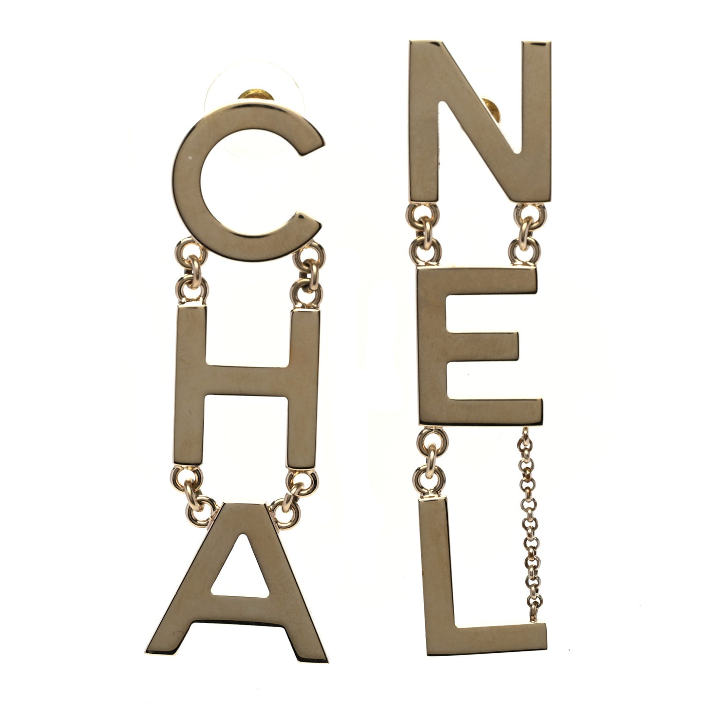 Metal Cha-Nel Logo Drop Earrings Gold