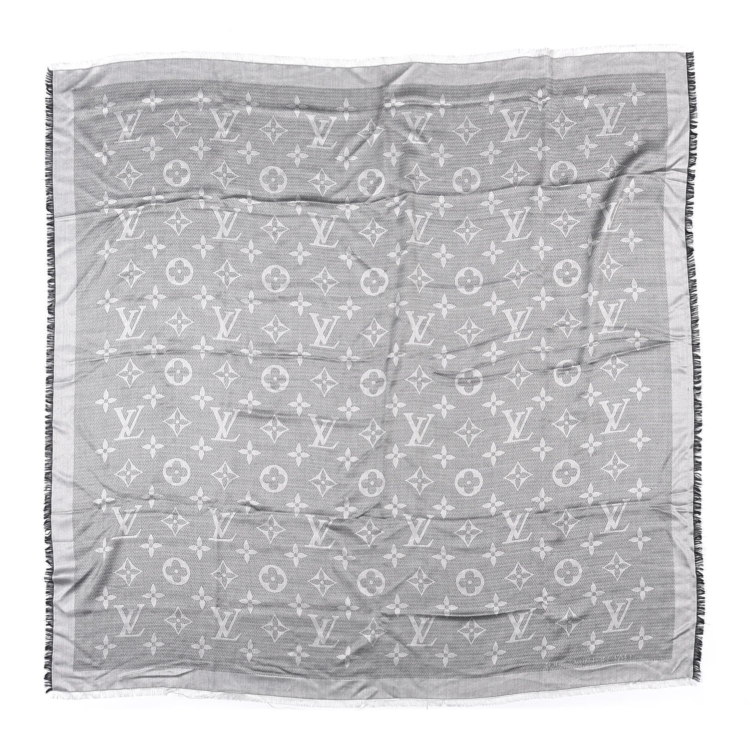 Louis Vuitton Silk Wool Beyond Monogram Shawl Silver 1 of 3