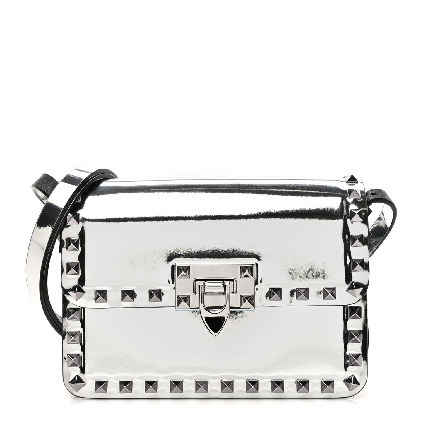 Mirror Calfskin Small Rockstud23 Shoulder Bag Silver