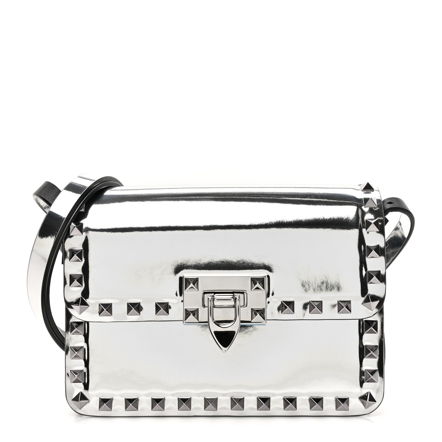 Valentino Garavani Mirror Calfskin Small Rockstud23 Shoulder Bag Silver 1 of 12