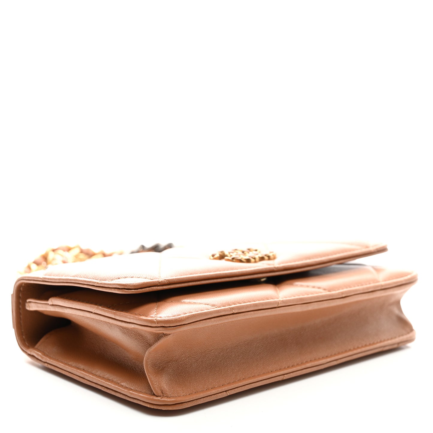 Lambskin Quilted Chanel 19 Wallet On Chain WOC Brown