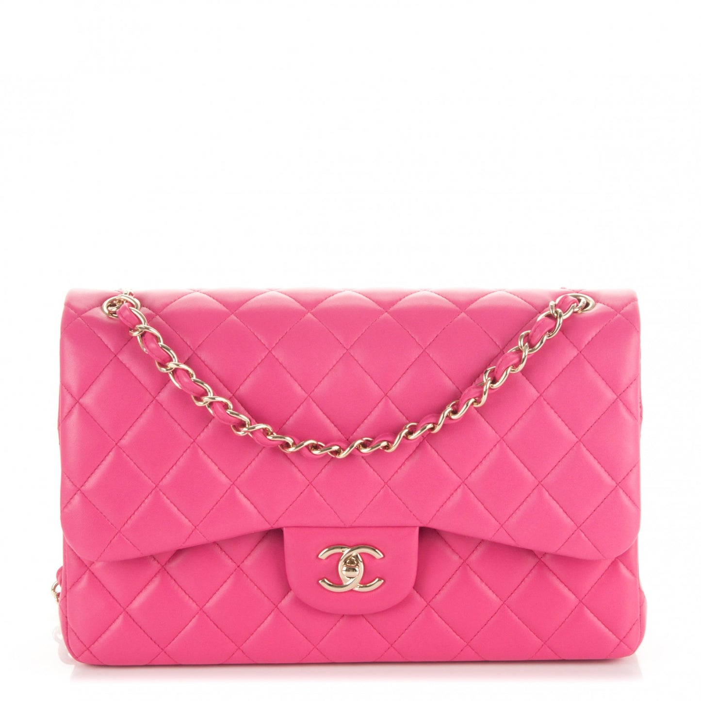 Lambskin Quilted Jumbo Double Flap Fuchsia