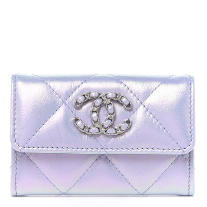Chanel Iridescent Lambskin Quilted Chanel 19 Flap Card Holder Light Purple 1 of 9