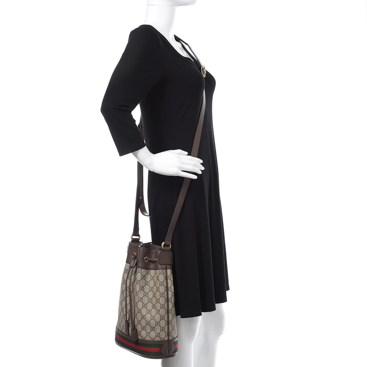 GG Supreme Monogram Web Ophidia Bucket Bag Brown