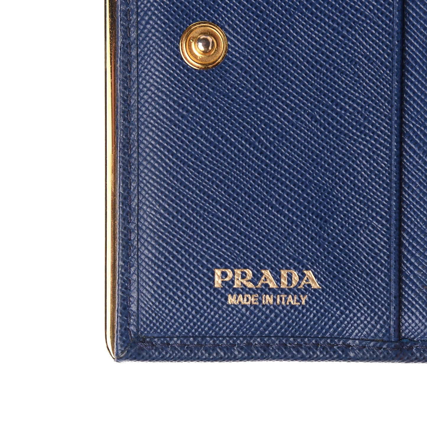Saffiano Metal Bar Bi-Fold Wallet Bluette