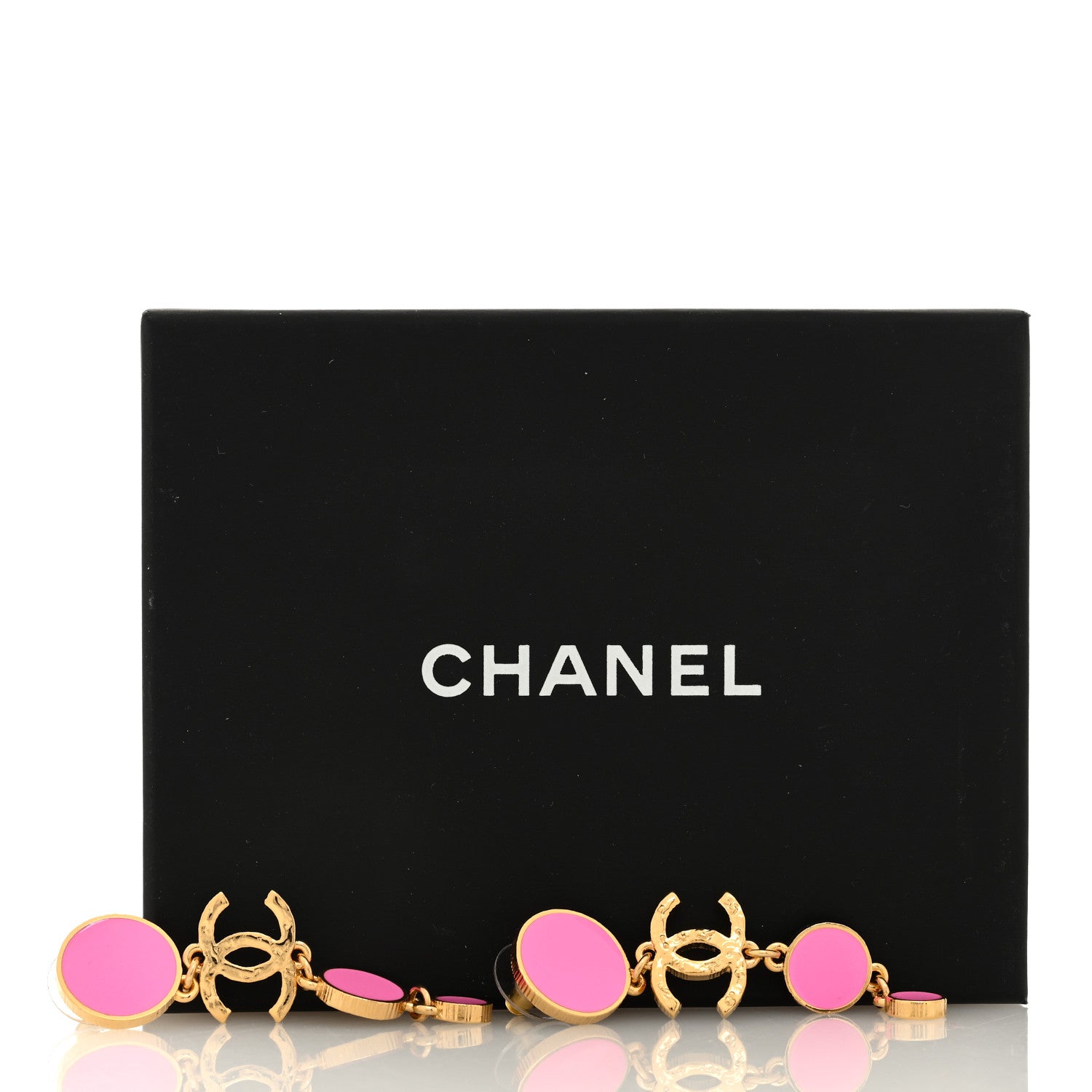 Chanel Metal Resin Disc CC Drop Earrings Gold Pink 5 of 5